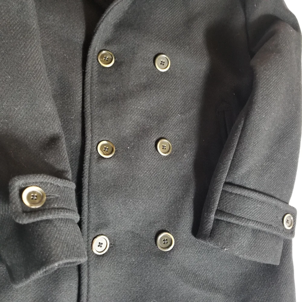 NWT ZARA GIRL'S BLACK DOUBLE BREASTED PEACOAT SIZE 10 53% WOOL